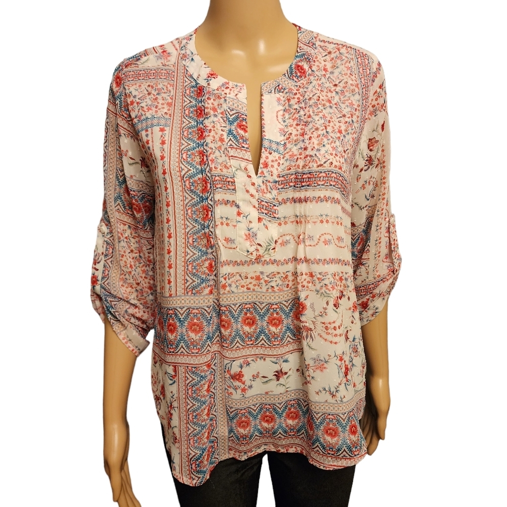 Floral Boho Sheer Blouse Size XS